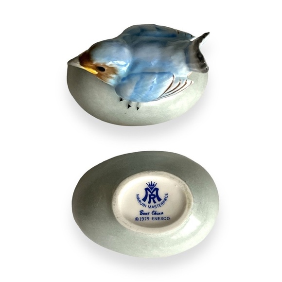 Vintage Enesco Robin Egg Trinket Box 1979 Bone China Maruri Masterpiece - Picture 5 of 8